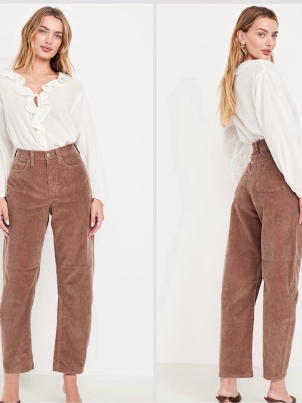 High-Waist Brown Corduroy Old Navy Barrel leg pants